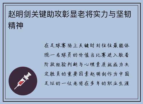 赵明剑关键助攻彰显老将实力与坚韧精神